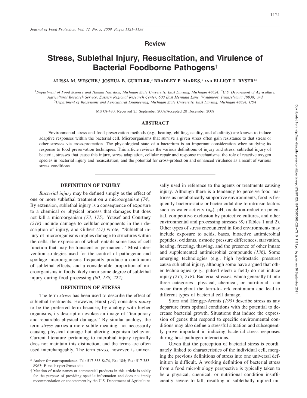 Stress, Sublethal Injury, Resuscitation, and Virulence of Bacterial Foodborne Pathogens†