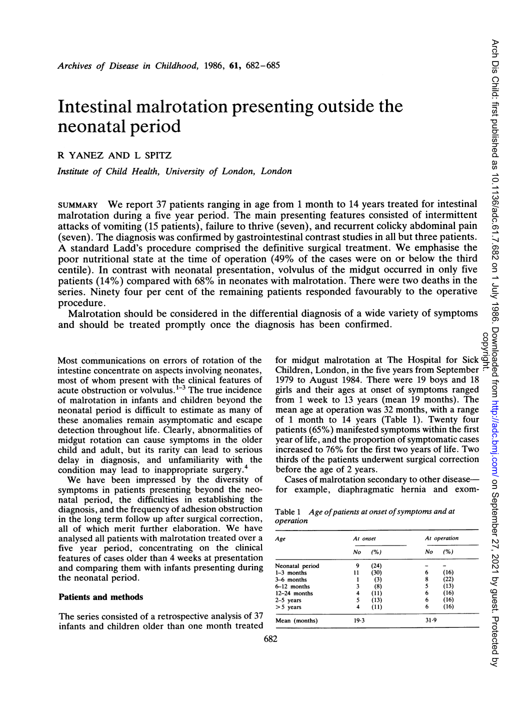 Intestinal Malrotation Presenting Outside the Neonatal Period