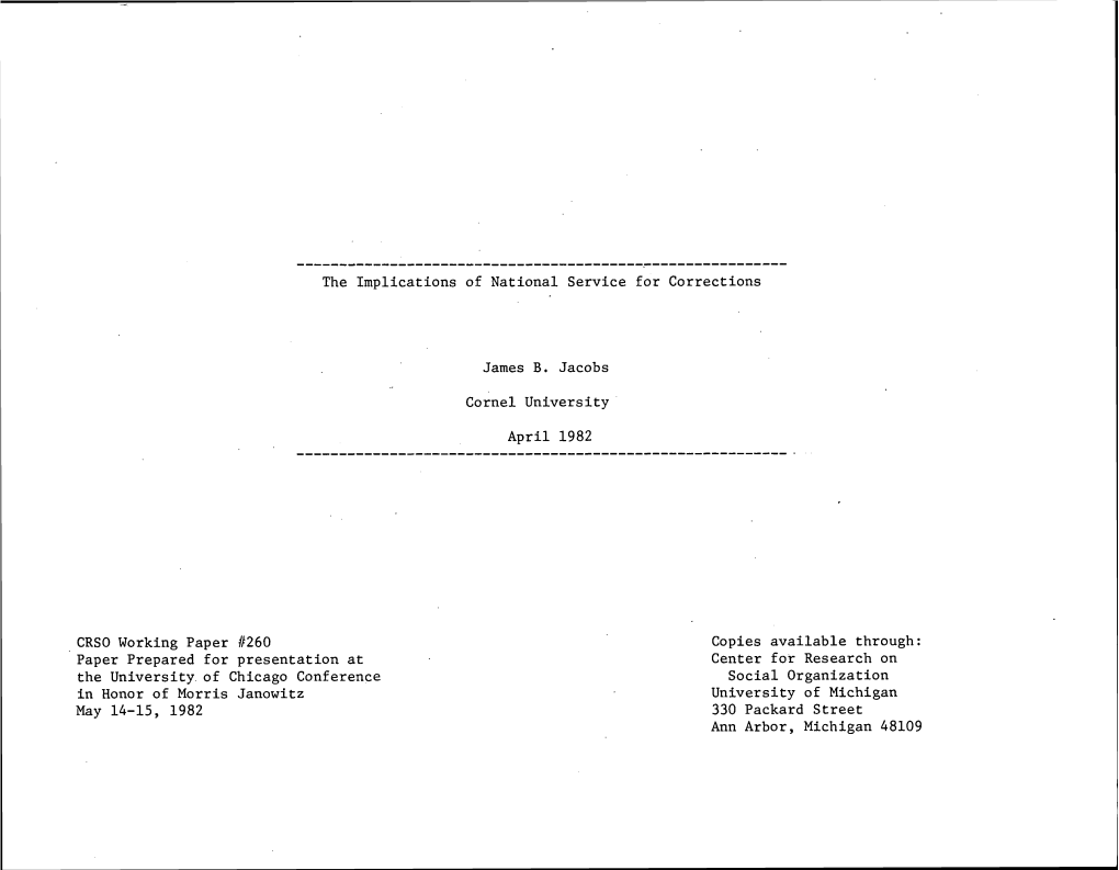 The Implications of National Service for Corrections James B. Jacobs