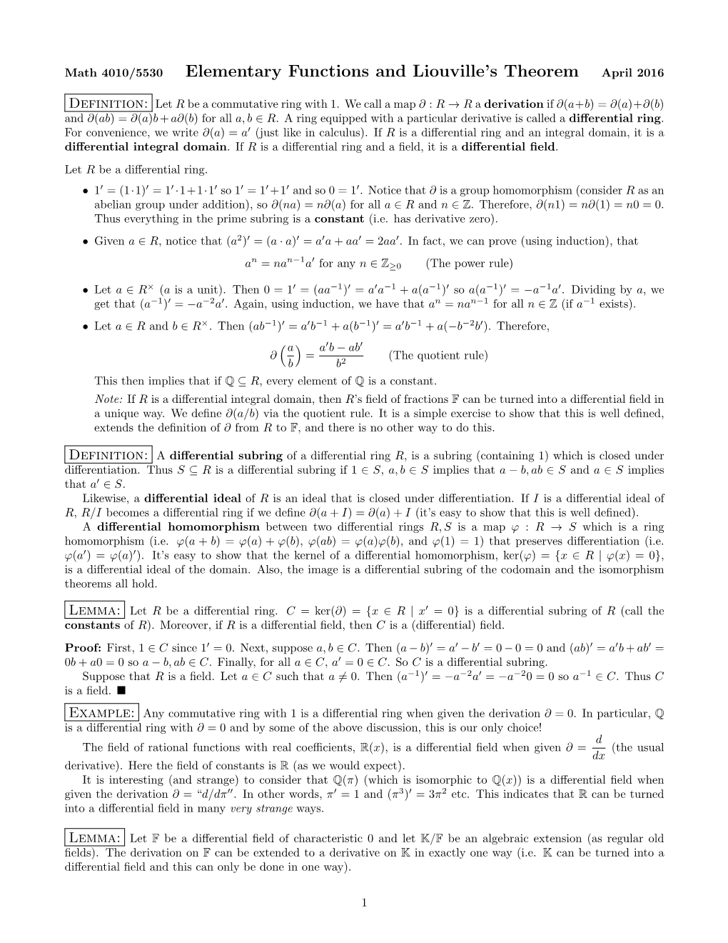 Differential Algebra and Liouville's Theorem