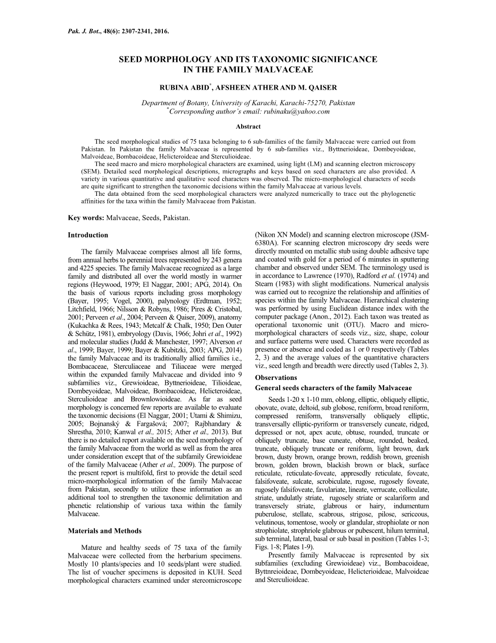 Seed Morphology and Its Taxonomic Significance in the Family Malvaceae