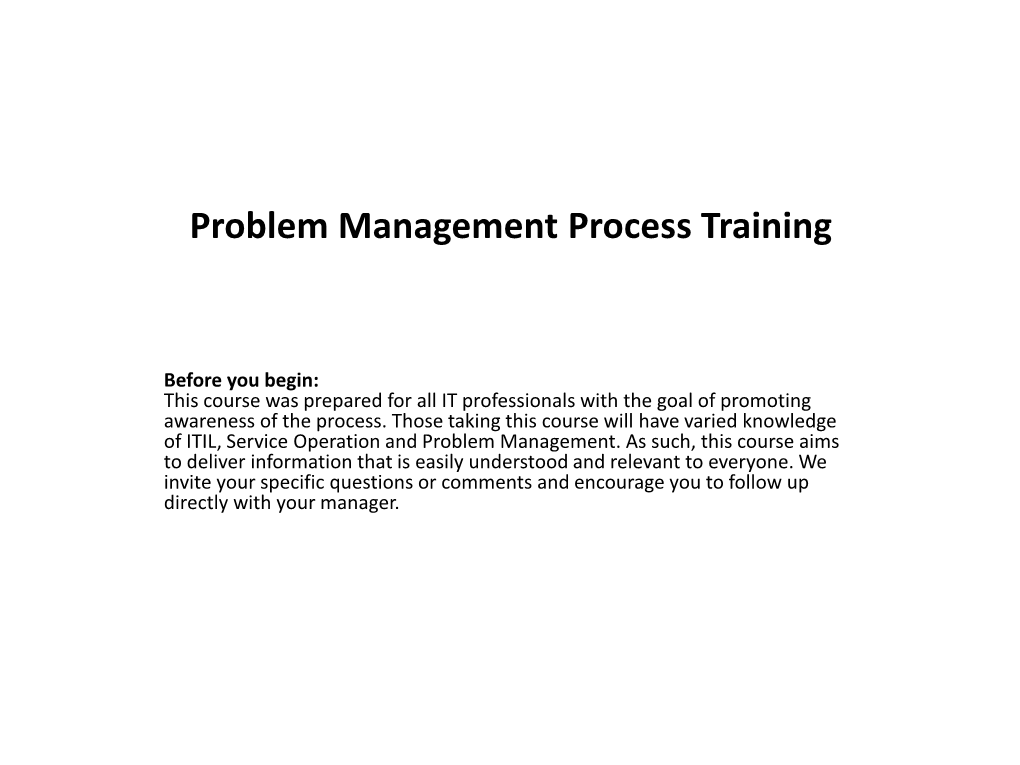 Problem Management Process Training