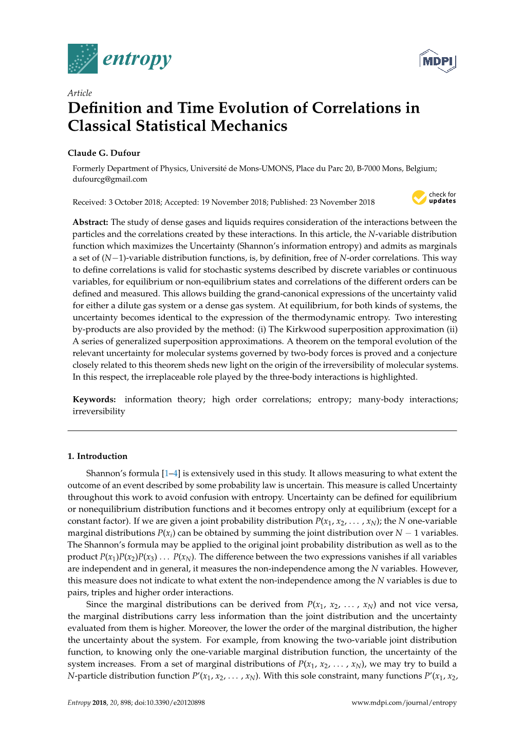 Definition and Time Evolution of Correlations in Classical Statistical