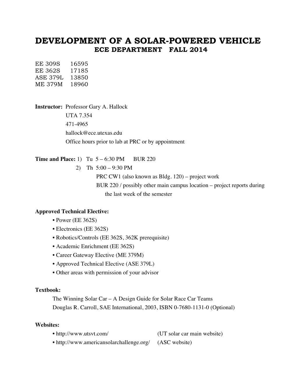 Development of a Solar-Powered Vehicle Ece Department Fall 2014