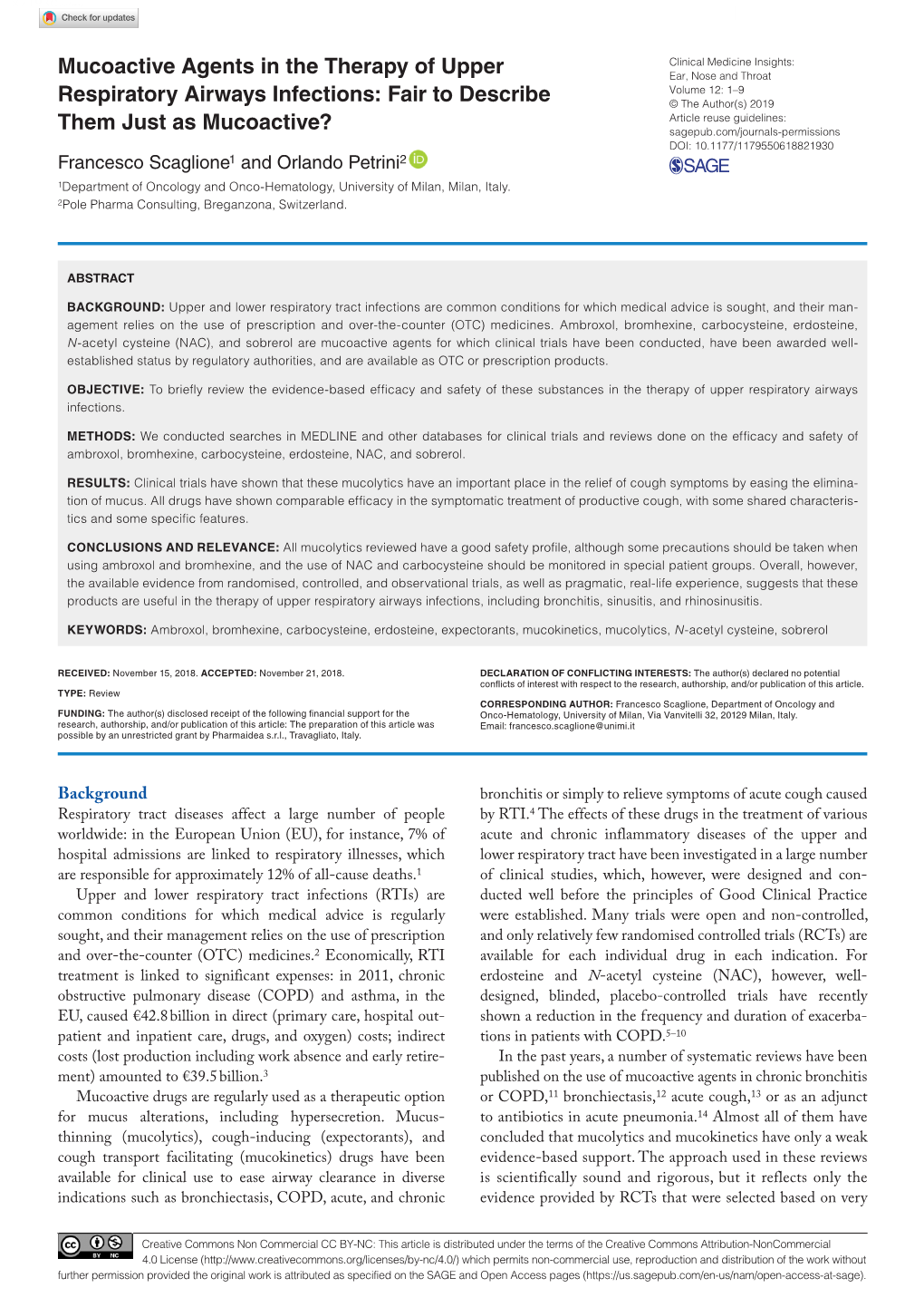 Mucoactive Agents in the Therapy of Upper Respiratory Airways Infections