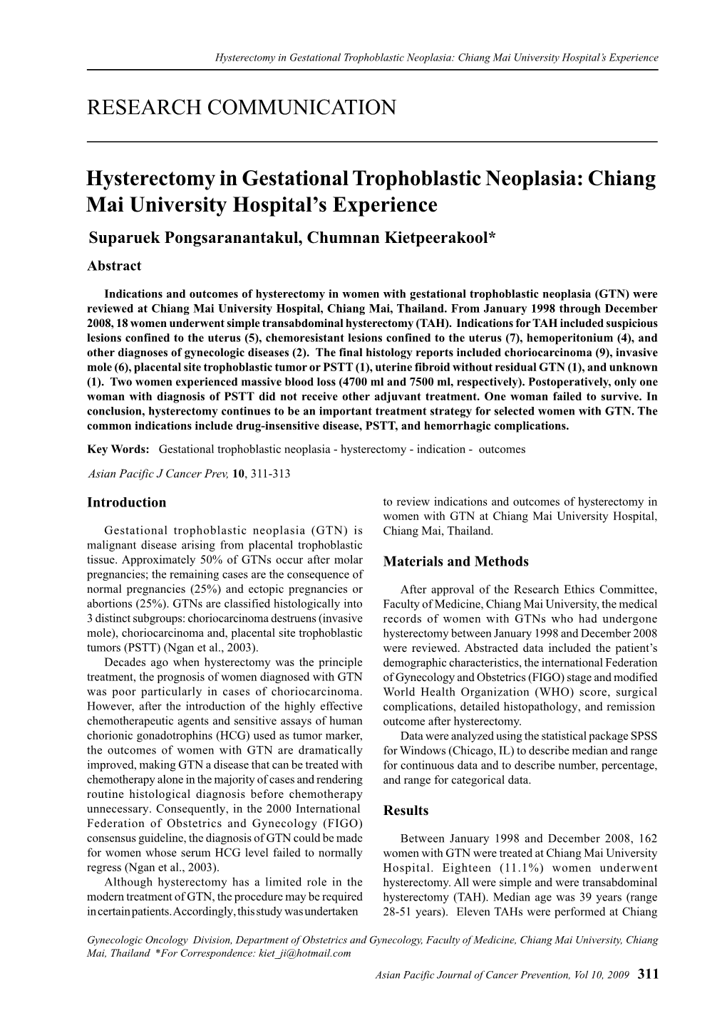 RESEARCH COMMUNICATION Hysterectomy in Gestational