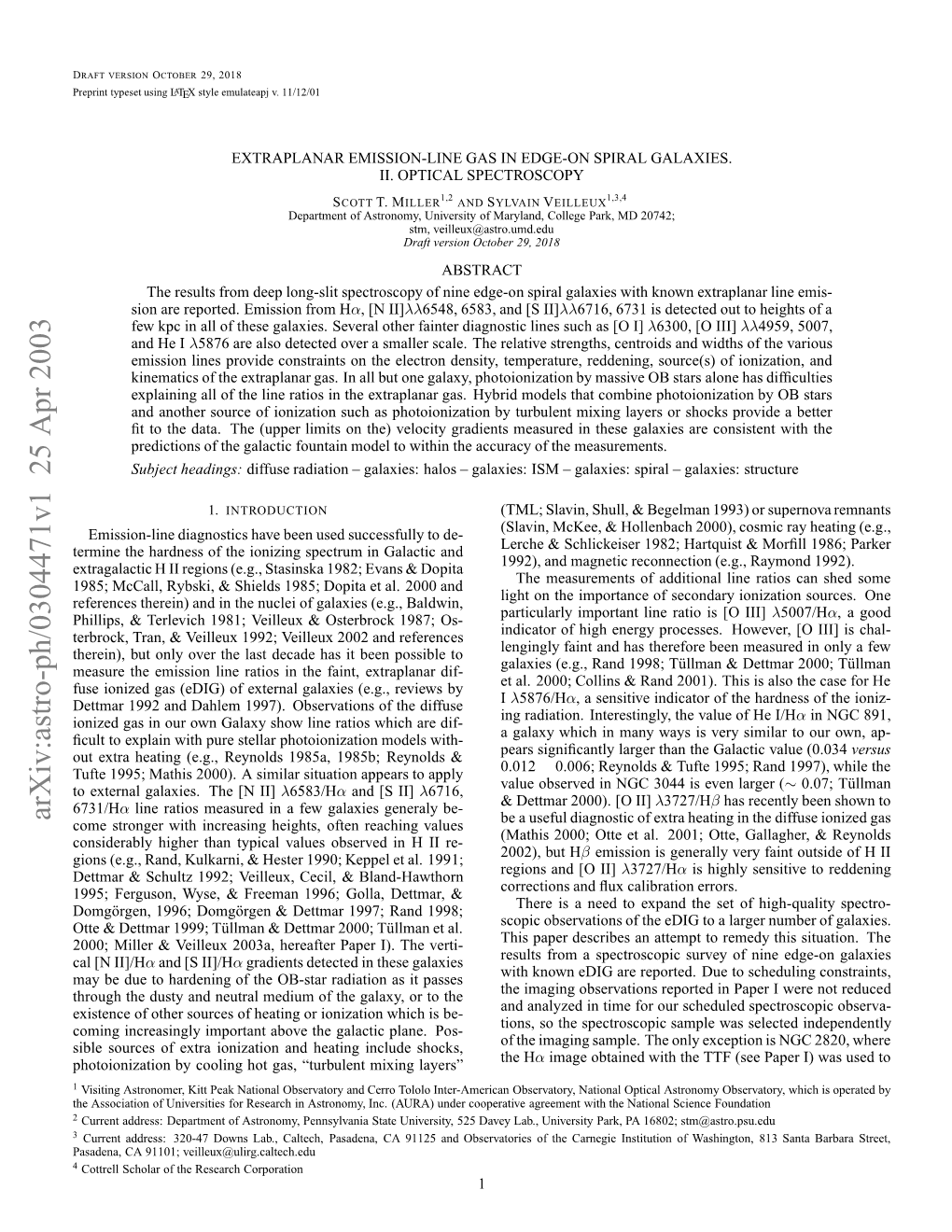 Arxiv:Astro-Ph/0304471V1 25 Apr 2003