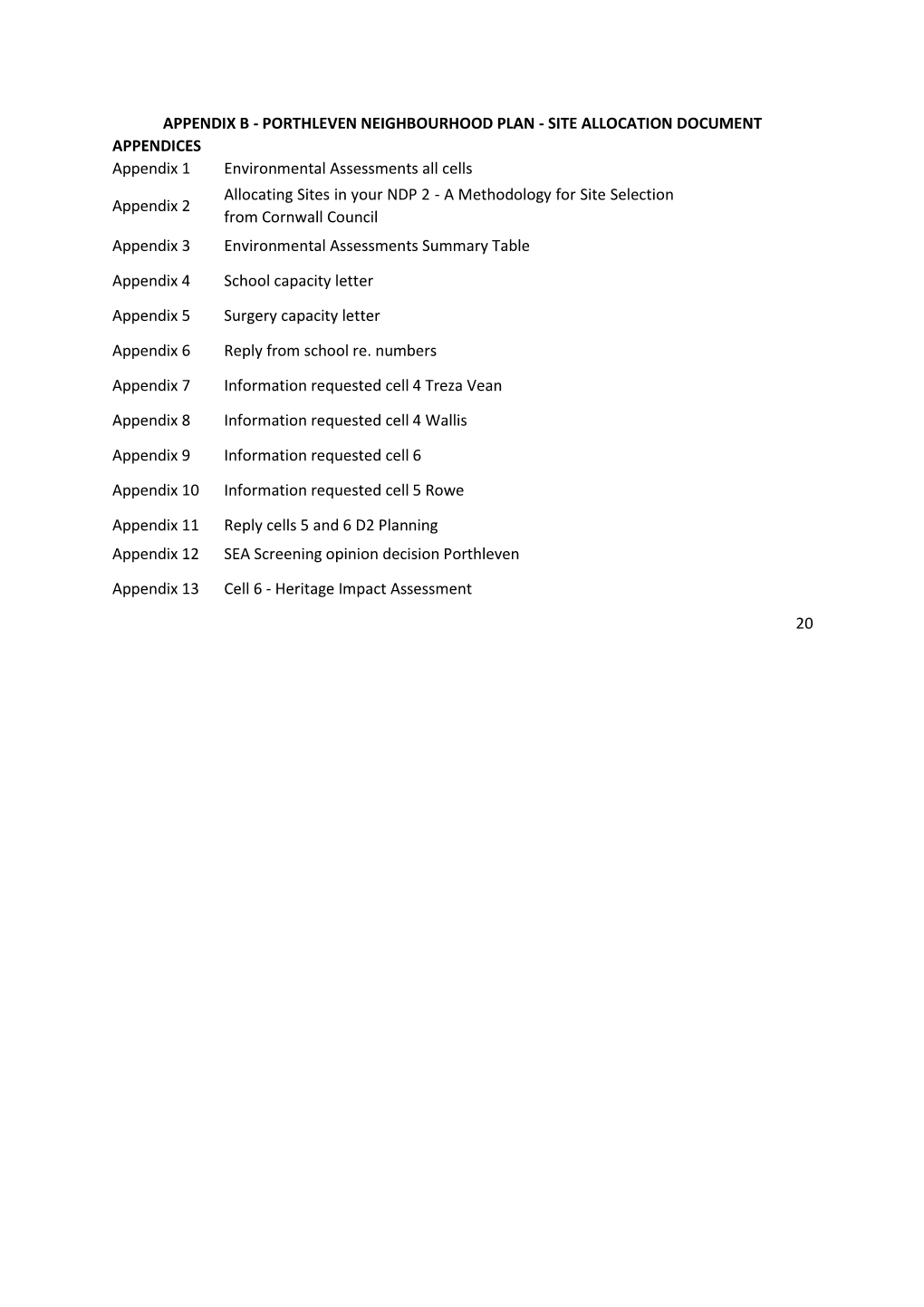 SITE ALLOCATION DOCUMENT APPENDICES Appendix 1