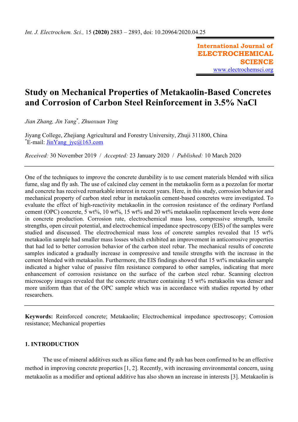 Study on Mechanical Properties of Metakaolin-Based Concretes and Corrosion of Carbon Steel Reinforcement in 3.5% Nacl