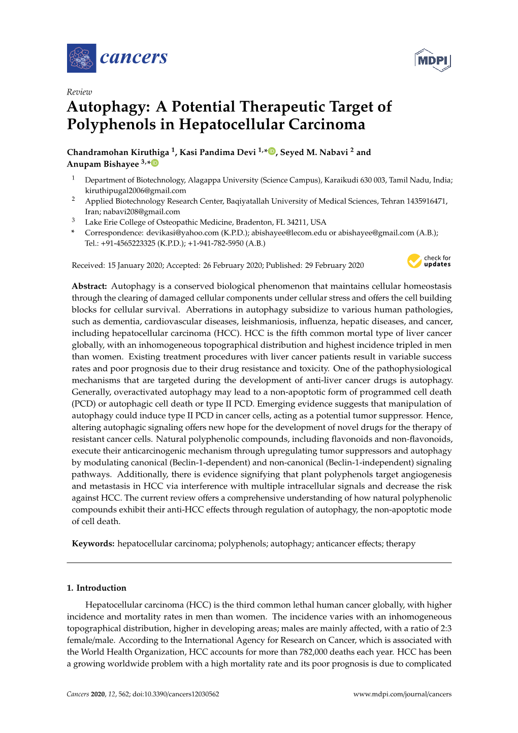 Autophagy: a Potential Therapeutic Target of Polyphenols in Hepatocellular Carcinoma