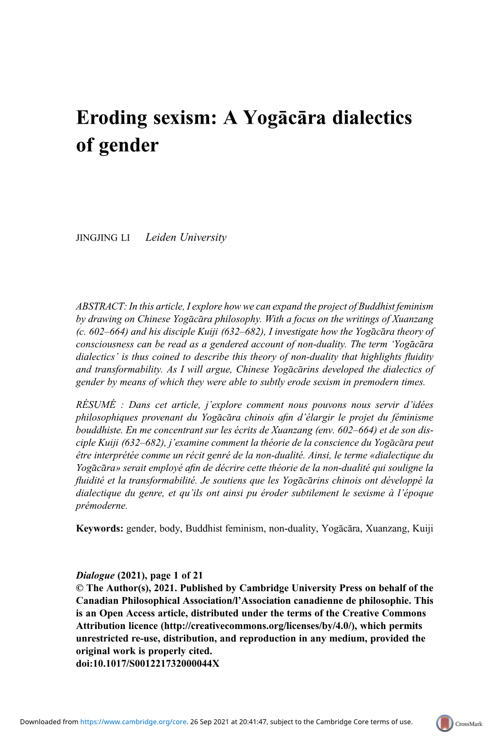 Eroding Sexism: a Yogā Cā Ra Dialectics of Gender