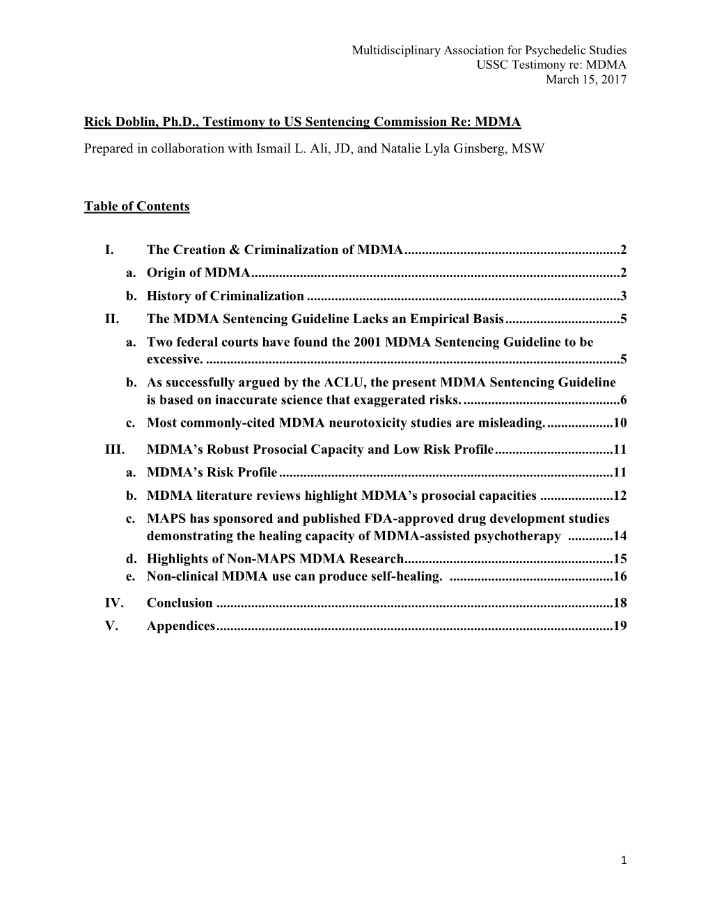 Multidisciplinary Association for Psychedelic Studies USSC Testimony Re: MDMA March 15, 2017