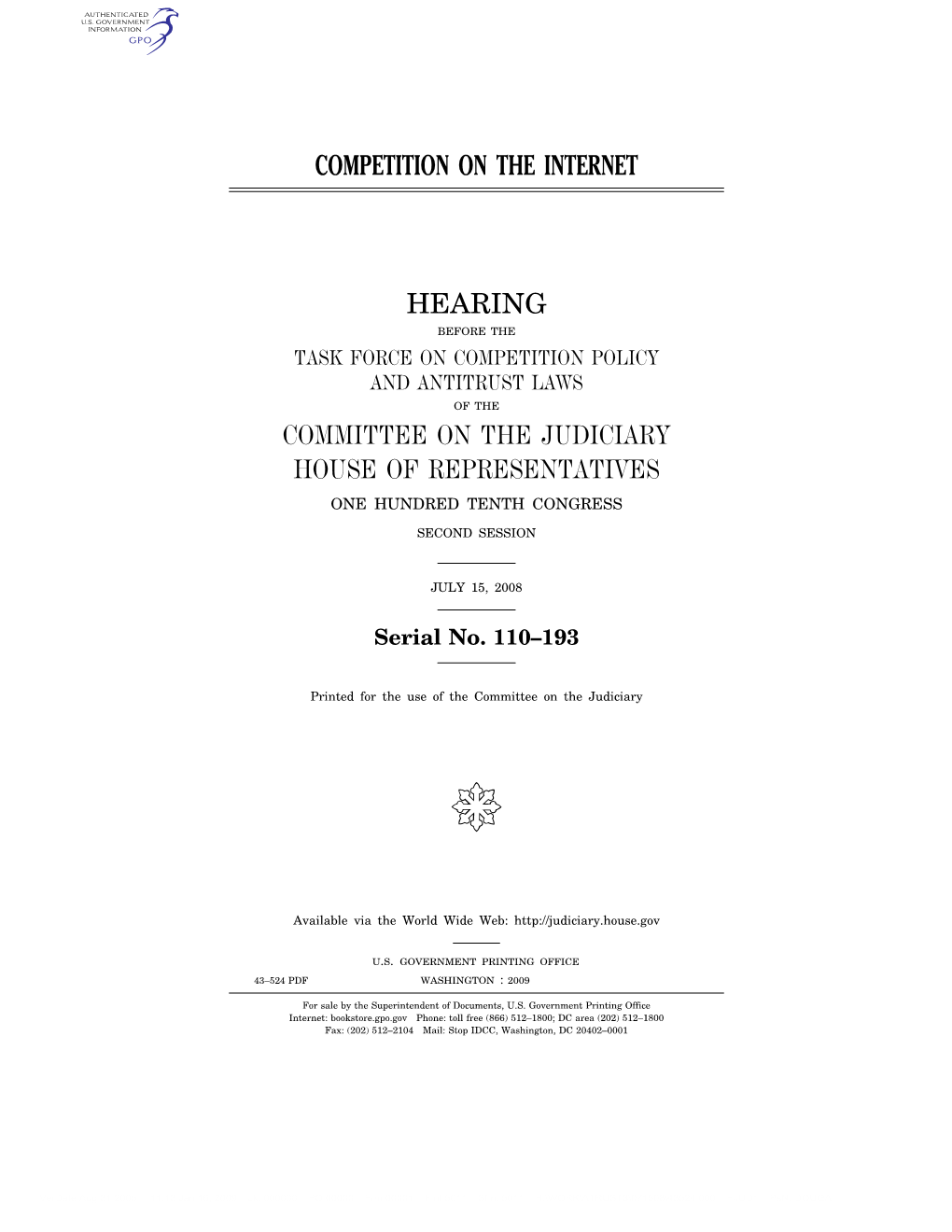 Competition on the Internet Hearing Committee On