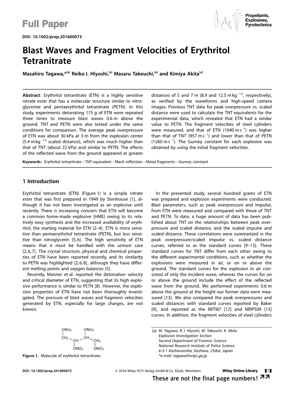 Blast Waves and Fragment Velocities of Erythritol Tetranitrate