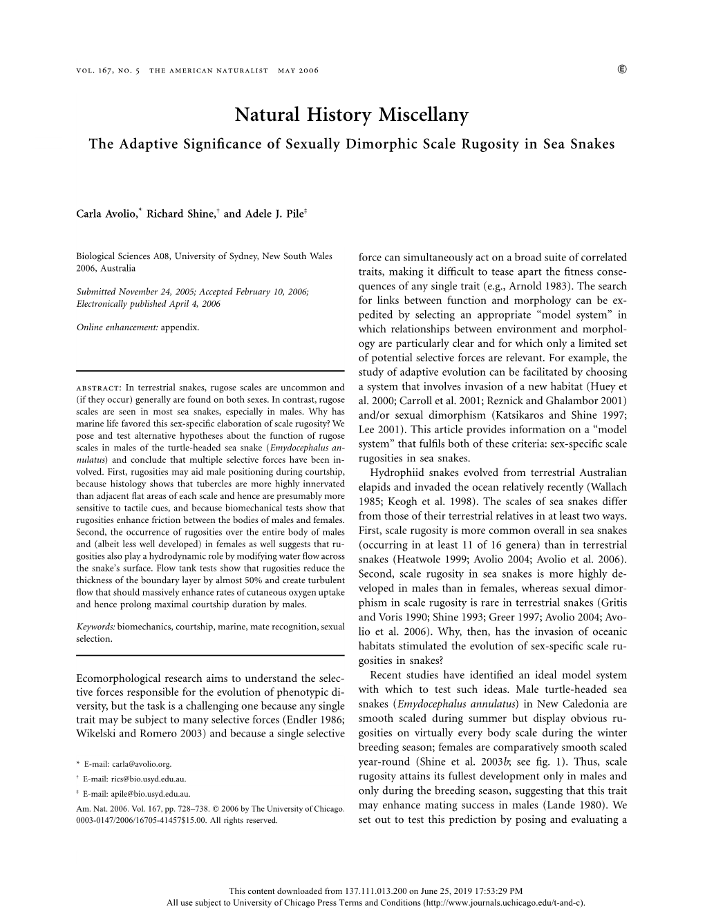 The Adaptive Significance of Sexually Dimorphic Scale Rugosity in Sea