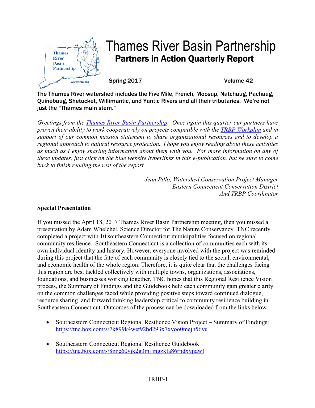 Thames River Basin Partnership Partners in Action Quarterly Report