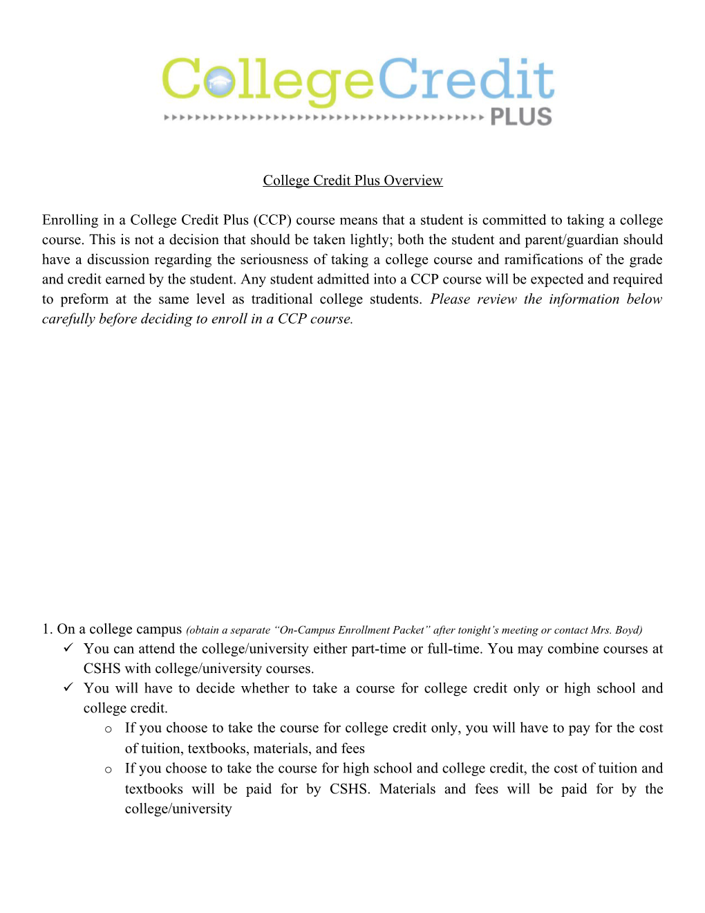 College Credit Plus Overview