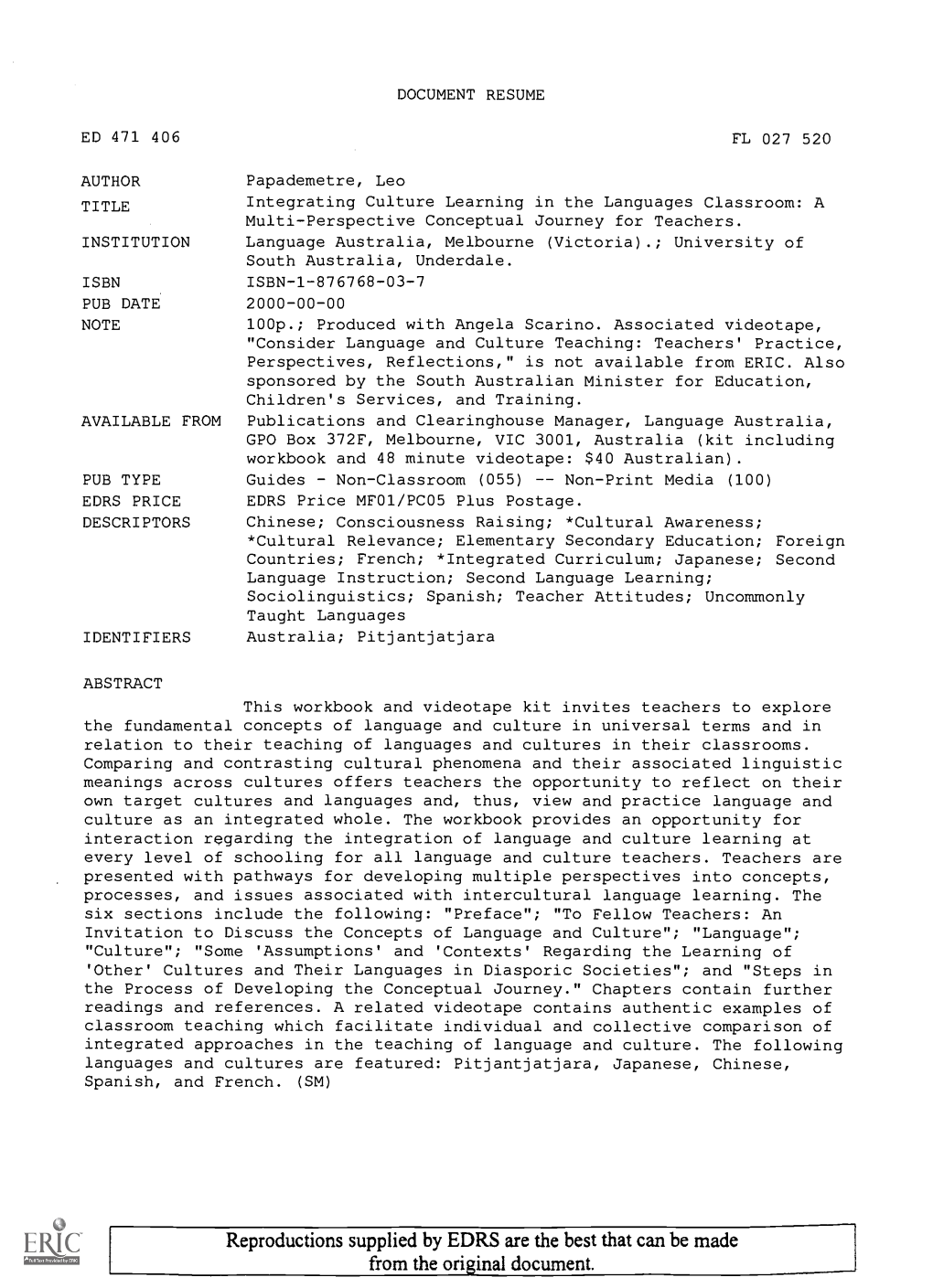 Integrating Culture Learning in the Languages Classroom: a Multi-Perspective Conceptual Journey for Teachers