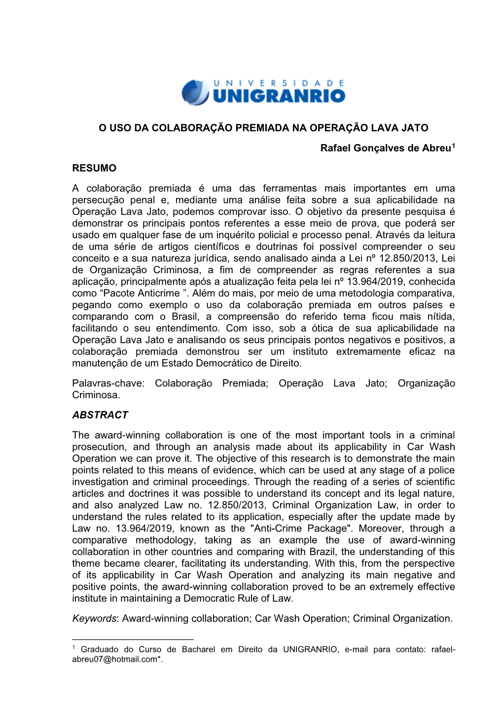 O Uso Da Colaboração Premiada Na Operação Lava Jato