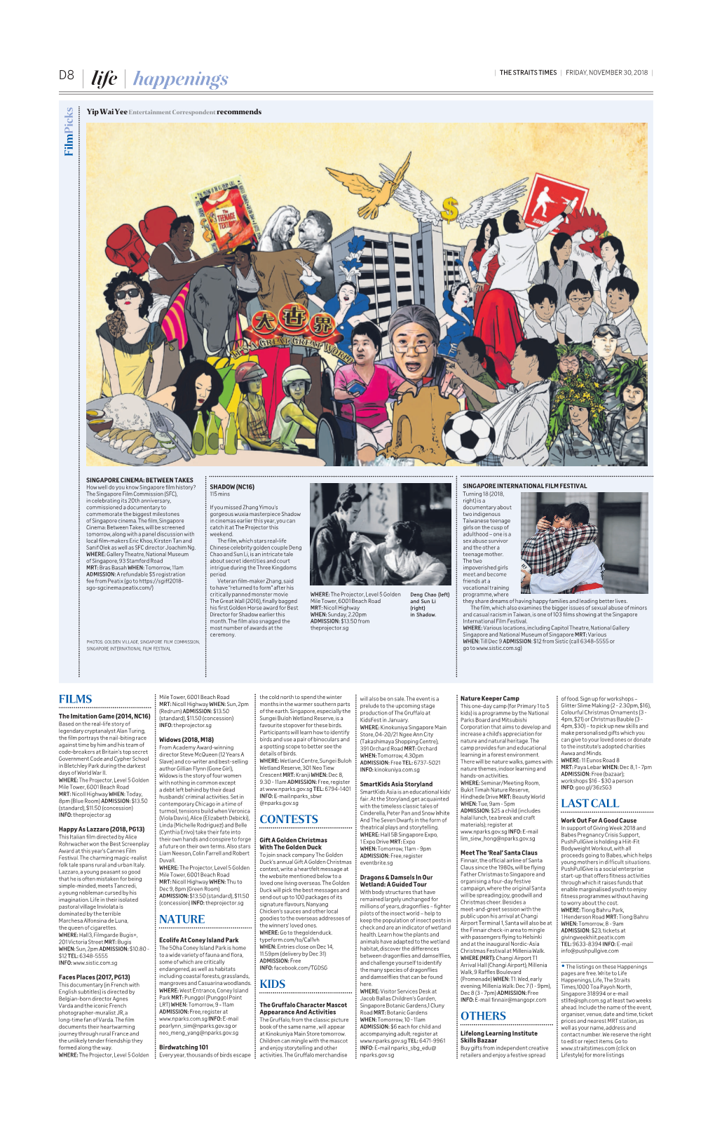 Life Happenings | the STRAITS TIMES | FRIDAY, NOVEMBER 30, 2018 |