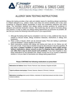 Allergy Skin Testing Instructions