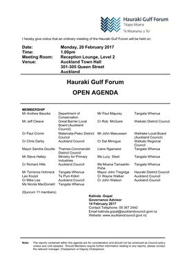 Agenda of Hauraki Gulf Forum