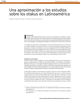 Una Aproximación a Los Estudios Sobre Los Otakus En Latinoamérica