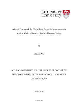 A Legal Framework for Global Joint Copyright Management in Musical Works – Based on Rawls’S Theory of Justice