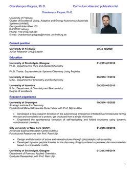 Charalampos Pappas, Ph.D. Curriculum Vitae and Publication List