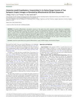 Carposina Sasakii (Lepidoptera: Carposinidae) in Its Native Range Consists of Two Sympatric Cryptic Lineages As Revealed by Mitochondrial COI Gene Sequences J