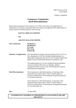 Commerce Commission Draft Determinations