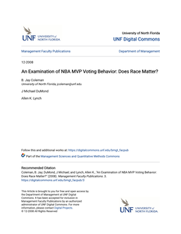 An Examination of NBA MVP Voting Behavior: Does Race Matter?