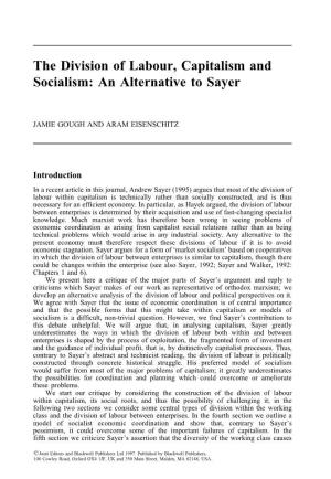 The Division of Labour, Capitalism and Socialism: an Alternative to Sayer