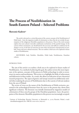 The Process of Neolithisation in South-Eastern Poland – Selected Problems