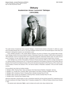 Academician Armen Leonovich Takhtajan (1910-2009)