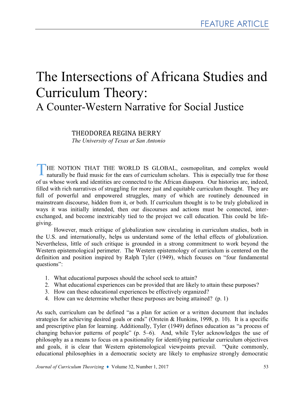 The Intersections Of Africana Studies And Curriculum Theory: A Counter ...