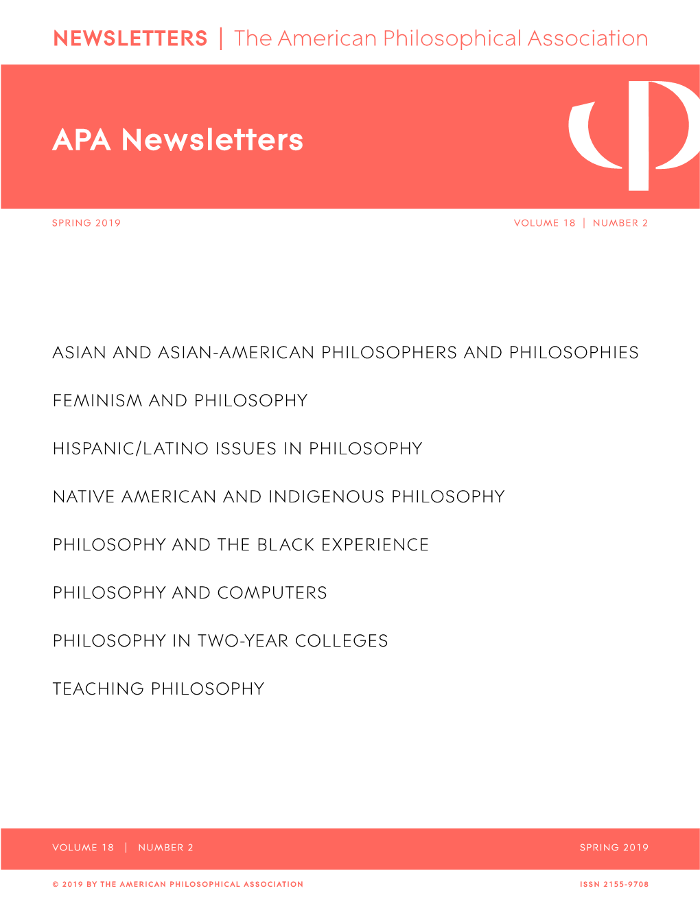 APA Newsletter on Philosophy in Two-Year Colleges, Vol. 18, No. 2 (Springl 2019)