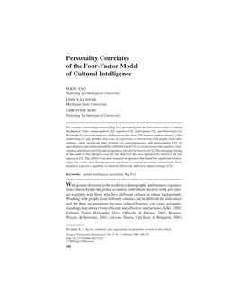 Personality Correlates of the Four-Factor Model of Cultural Intelligence