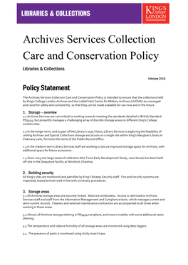 Archives Services Collection Care and Conservation Policy