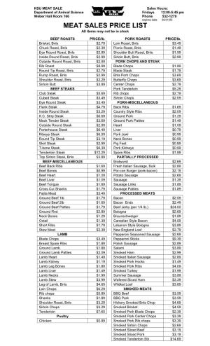 MEAT SALES PRICE LIST All Items May Not Be in Stock
