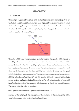 CHEM 324 Refractometry and Polarimetry, 2012, Middle East Technical University, Ankara