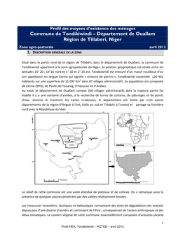 Commune De Tondikiwindi – Département De Ouallam Région De Tillaberi, Niger