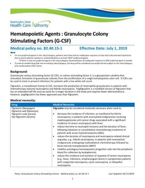 Granulocyte Colony Stimulating Factors (G-CSF) Medical Policy No
