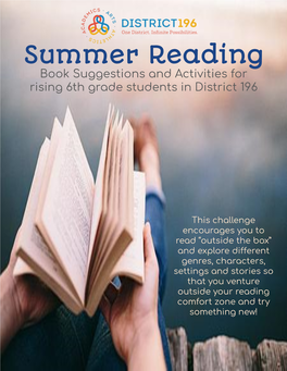 Summer Reading Book Suggestions and Activities for Rising 6Th Grade Students in District 196