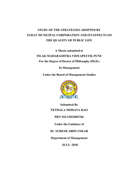 Study of the Strategies Adopted by Surat Municipal Corporation and Its Effects on the Quality of Public Life