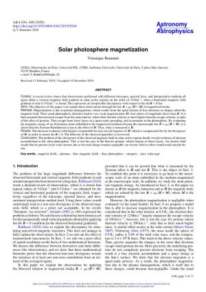 Solar Photosphere Magnetization Véronique Bommier