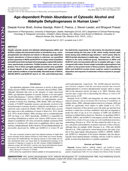 Age-Dependent Protein Abundance of Cytosolic Alcohol and Aldehyde Dehydrogenases in Human Liver S