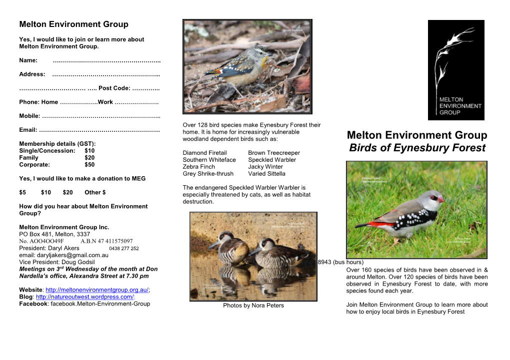 Birds of Eynesbury Brochure