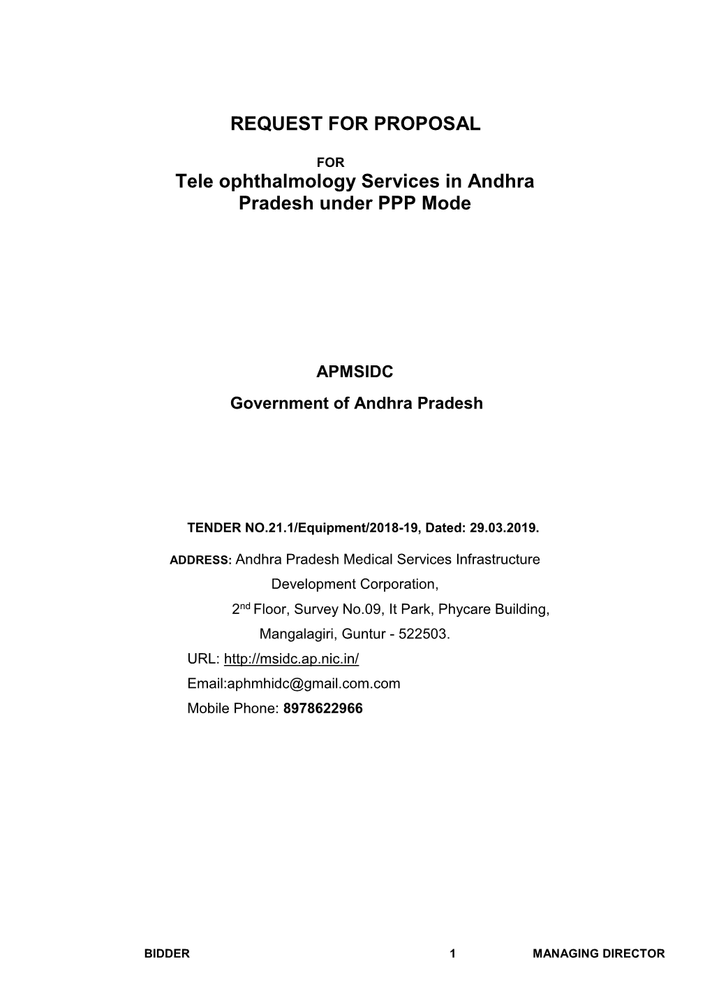 REQUEST for PROPOSAL Tele Ophthalmology Services in Andhra