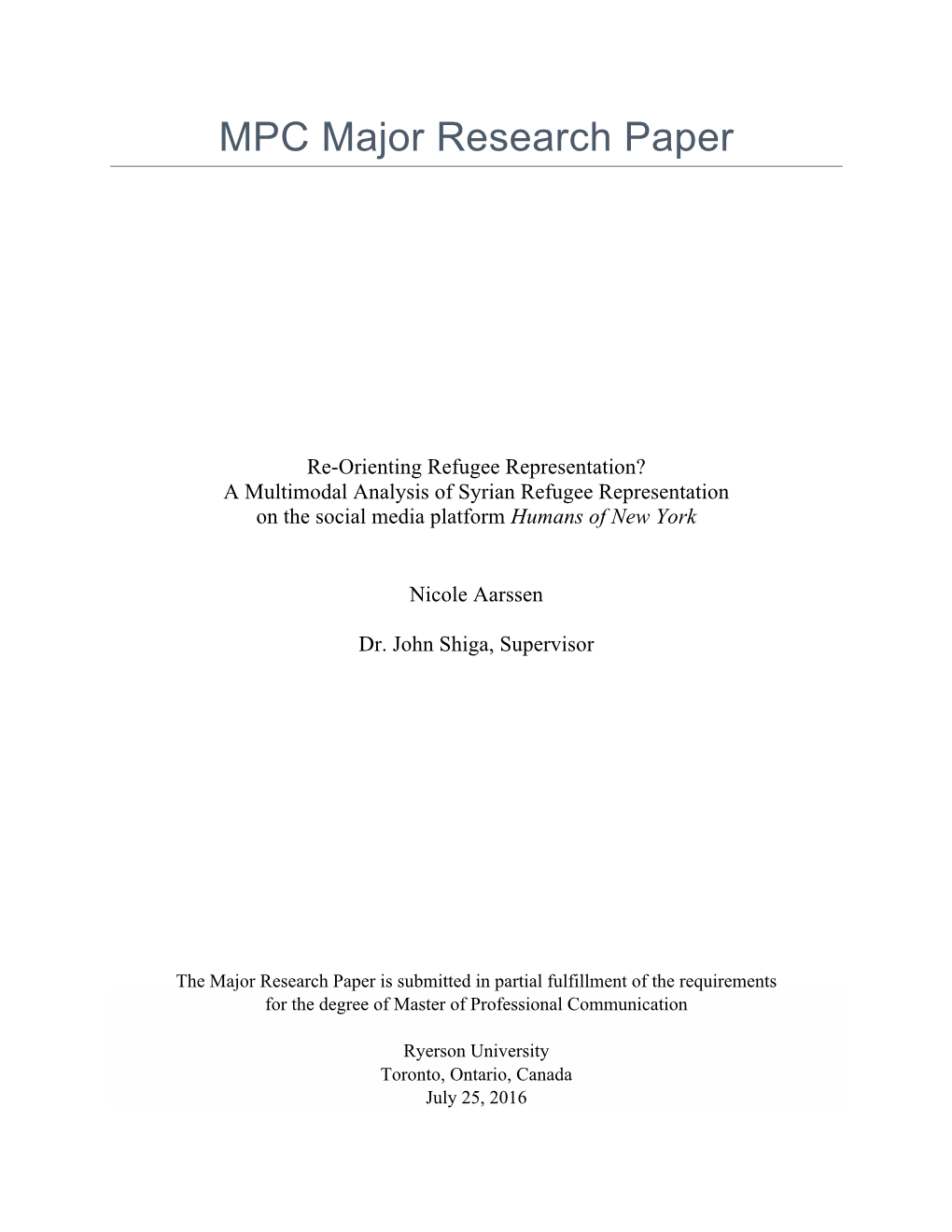 MPC Major Research Paper